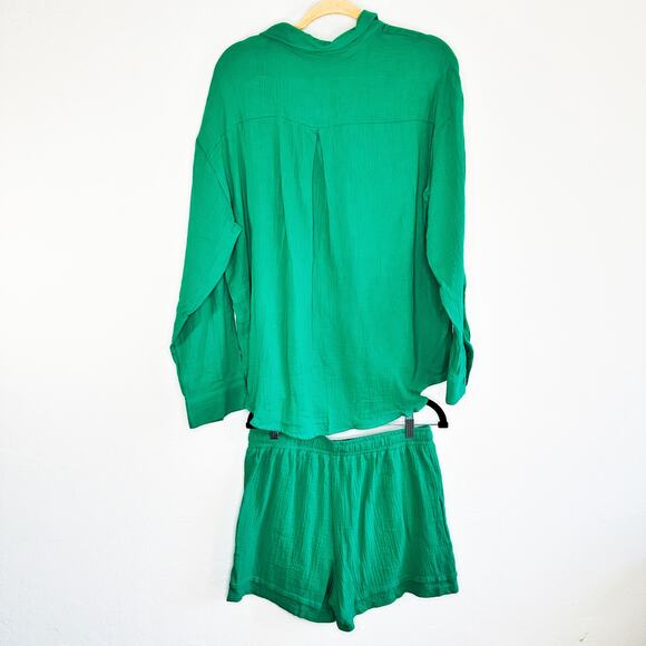 NWOT Amazon Two Piece Long Sleeve Button Down Shirt and Shorts Matching Set Lg - Picture 14 of 16